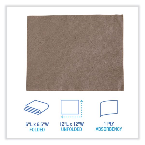1/4-Fold Lunch Napkins, 1-Ply, 13 x 10, Kraft, 500/Pack, 12 Packs/Carton - Image 2