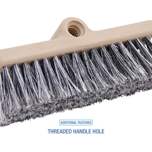 Dual-Surface Black Polypropylene Bristles, 10" Brush, Brown Plastic Handle - Image 4