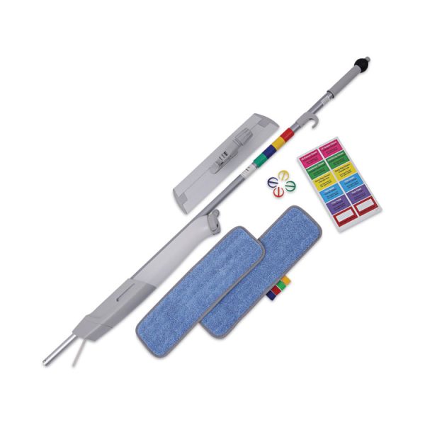 Bucketless Microfiber Mop System, 5 X 18 Blue Microfiber Head, 59" Gray Aluminum/polypropylene Handle - Image 2