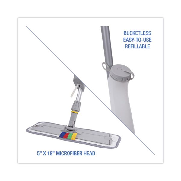 Bucketless Microfiber Mop System, 5 X 18 Blue Microfiber Head, 59" Gray Aluminum/polypropylene Handle - Image 4
