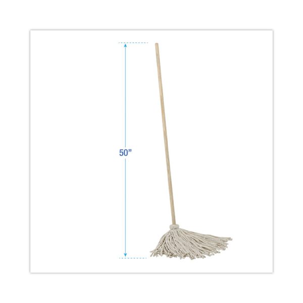 Cotton Deck Mop, #24 White Cotton Head, 50" Wood Handle, 6/Carton - Image 2