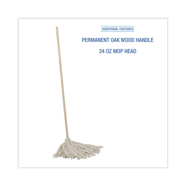 Cotton Deck Mop, #24 White Cotton Head, 50" Wood Handle, 6/Carton - Image 3