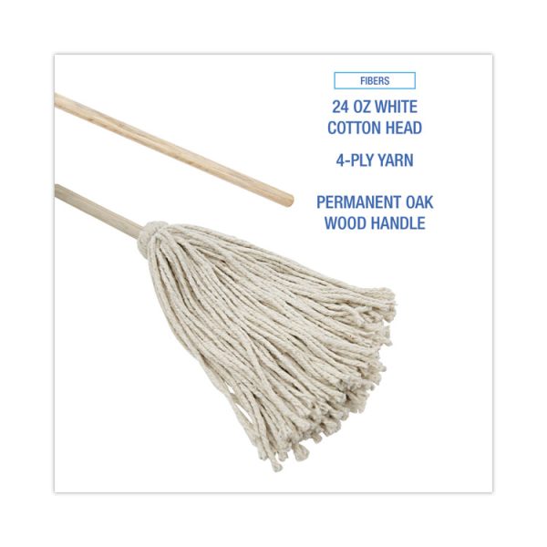 Cotton Deck Mop, #24 White Cotton Head, 50" Wood Handle, 6/Carton - Image 4