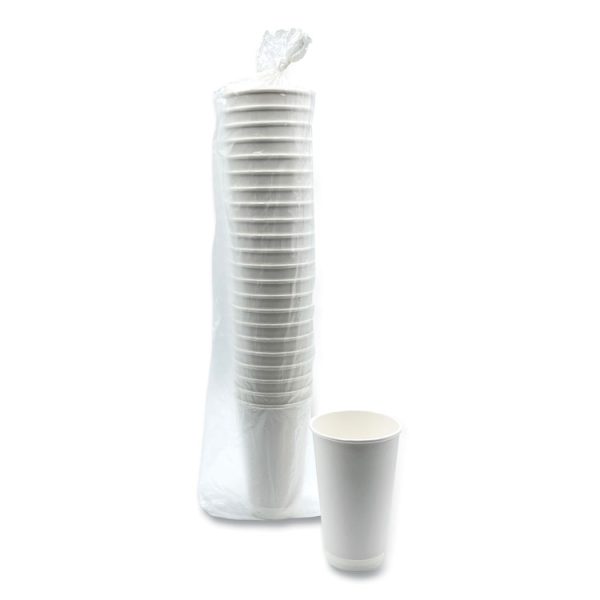 Paper Hot Cups, Double-Walled, 16 oz, White, 500/Carton - Image 2