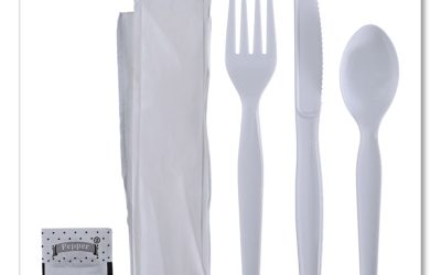 Six-Piece Cutlery Kit, Condiment/fork/knife/napkin/spoon, Heavyweight, White, 250/carton