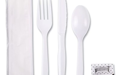 Six-Piece Cutlery Kit, Condiment/fork/knife/napkin/teaspoon, White, 250/carton