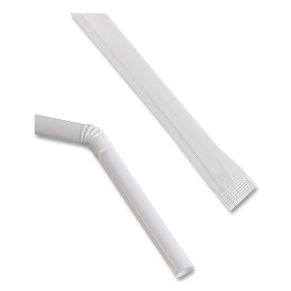 Flexible Wrapped Straws, 7.75", Plastic, White, 500/pack, 20 Packs/carton - Image 6