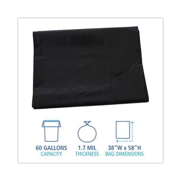 Linear Low Density Industrial Can Liners, 60 Gal, 1.7 Mil, 38 X 58, Black, 100/carton - Image 2
