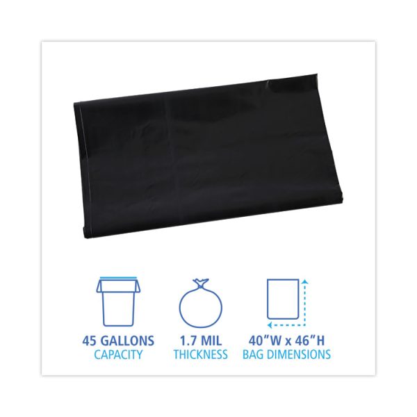 Linear Low Density Industrial Can Liners, 45 Gal, 1.7 Mil, 40 X 46, Black, 100/carton - Image 2