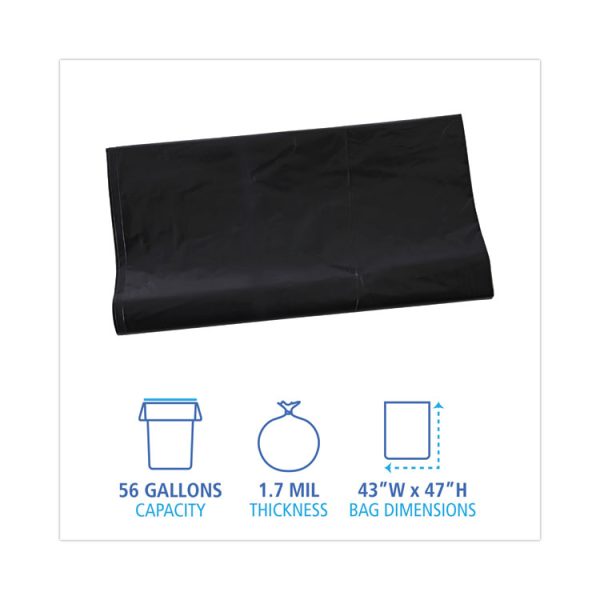 Linear Low Density Industrial Can Liners, 56 Gal, 1.7 Mil, 43 X 47, Black, 100/carton - Image 2