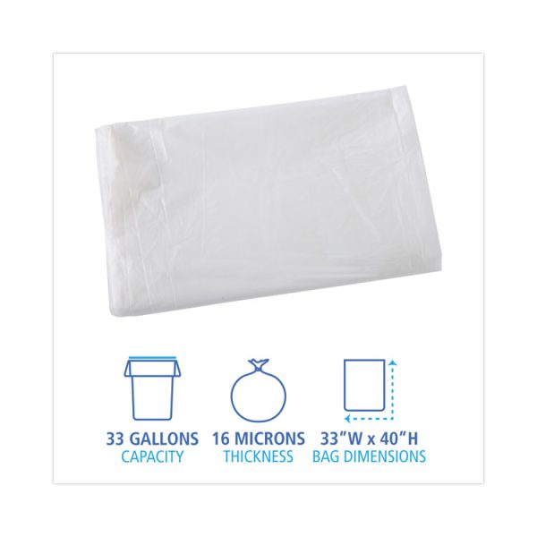 High Density Industrial Can Liners Flat Pack, 33 gal, 16 mic, 33 x 40, Natural, 200/Carton - Image 2