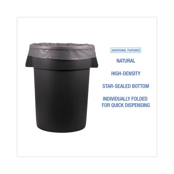 High Density Industrial Can Liners Flat Pack, 33 gal, 16 mic, 33 x 40, Natural, 200/Carton - Image 4