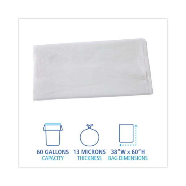 High Density Industrial Can Liners Flat Pack, 60 gal, 13 mic, 38 x 60, Natural, 200/Carton - Image 2