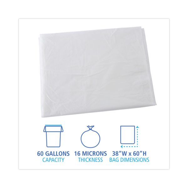 High Density Industrial Can Liners Flat Pack, 60 gal, 16 mic, 38 x 60, Natural, 100/Carton - Image 2