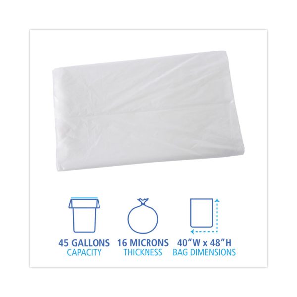 High Density Industrial Can Liners Flat Pack, 45 gal, 16 mic, 40 x 48, Natural, 200/Carton - Image 2