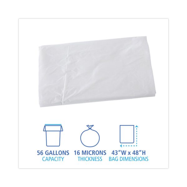 High Density Industrial Can Liners Flat Pack, 56 gal, 16 mic, 43 x 48, Natural, 200/Carton - Image 2