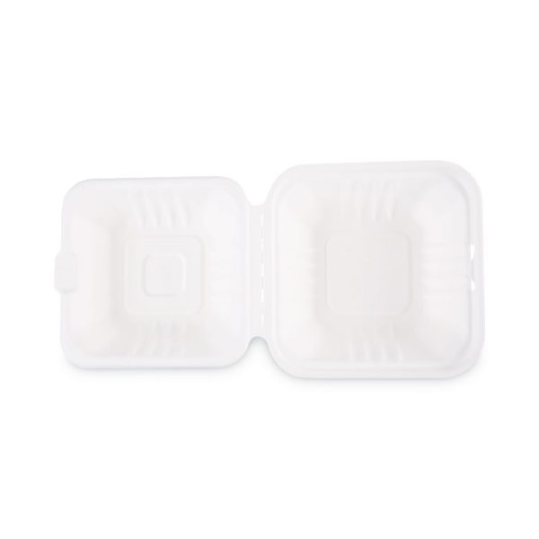 Bagasse Food Containers, Hinged-Lid, 1-Compartment 6 x 6 x 3.19, White, Sugarcane, 125/Sleeve, 4 Sleeves/Carton - Image 7