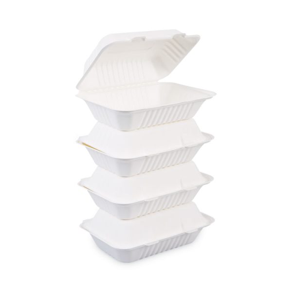 Bagasse Food Containers, Hinged-Lid, 1-Compartment 9 x 6 x 3.19, White, Sugarcane, 125/Sleeve, 2 Sleeves/Carton - Image 6