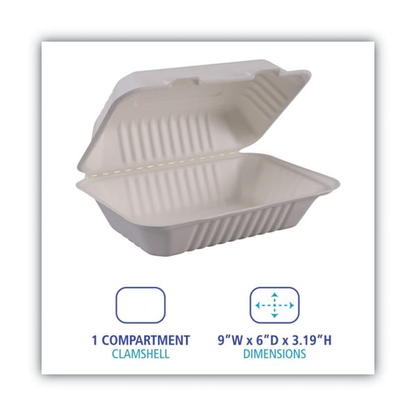 Bagasse Food Containers, Hinged-Lid, 1-Compartment 9 x 6 x 3.19, White, Sugarcane, 125/Sleeve, 2 Sleeves/Carton - Image 4