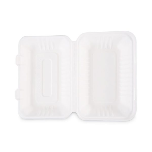 Bagasse Food Containers, Hinged-Lid, 1-Compartment 9 x 6 x 3.19, White, Sugarcane, 125/Sleeve, 2 Sleeves/Carton - Image 7