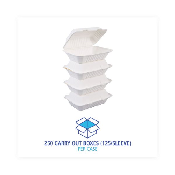 Bagasse Food Containers, Hinged-Lid, 1-Compartment 9 x 6 x 3.19, White, Sugarcane, 125/Sleeve, 2 Sleeves/Carton - Image 5