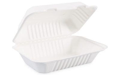 Bagasse Food Containers, Hinged-Lid, 1-Compartment 9 x 6 x 3.19, White, Sugarcane, 125/Sleeve, 2 Sleeves/Carton