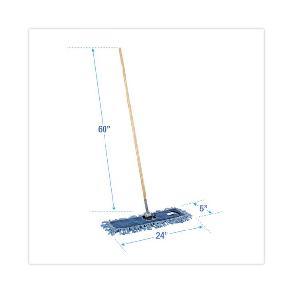 Dry Mopping Kit, 24 X 5 Blue Synthetic Head, 60" Natural Wood/metal Handle - Image 2