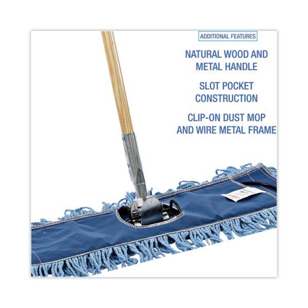 Dry Mopping Kit, 24 X 5 Blue Synthetic Head, 60" Natural Wood/metal Handle - Image 3