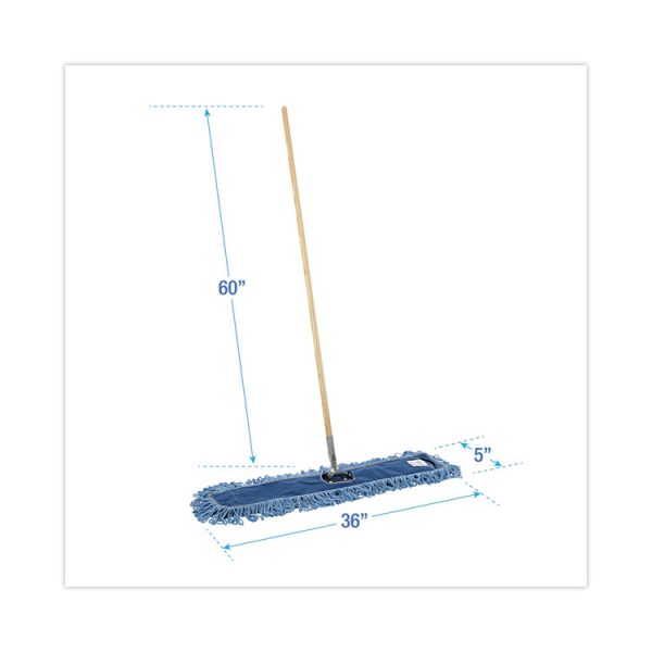 Dry Mopping Kit, 36 X 5 Blue Blended Synthetic Head, 60" Natural Wood/metal Handle - Image 2