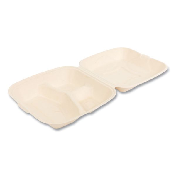 Bagasse PFAS-Free Food Containers, 3-Compartment, 9 x 3.19 x 9, Tan, Bamboo/Sugarcane, 200/Carton - Image 2