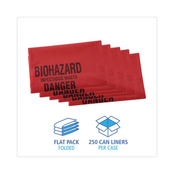 Linear Low Density Health Care Trash Can Liners, 16 Gal, 1.3 Mil, 24 X 32, Red, 250/carton - Image 3