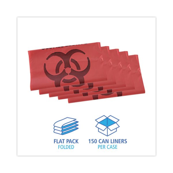 Linear Low Density Health Care Trash Can Liners, 33 Gal, 1.3 Mil, 33 X 39, Red, 150/carton - Image 3