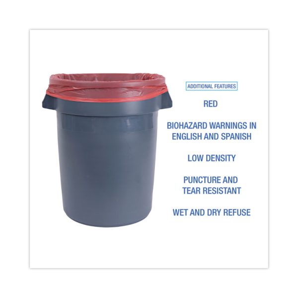 Linear Low Density Health Care Trash Can Liners, 33 Gal, 1.3 Mil, 33 X 39, Red, 150/carton - Image 4