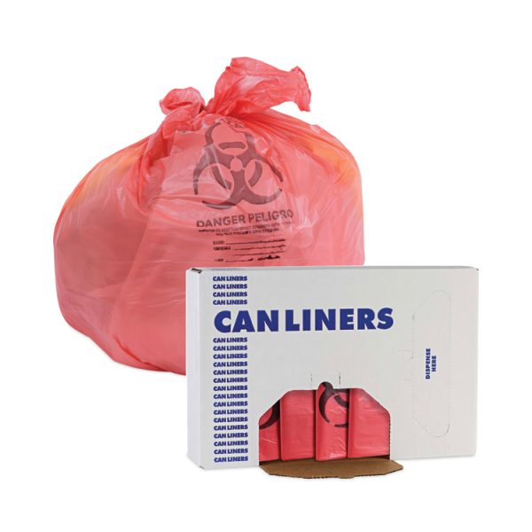 Linear Low Density Health Care Trash Can Liners, 33 Gal, 1.3 Mil, 33 X 39, Red, 150/carton - Image 6