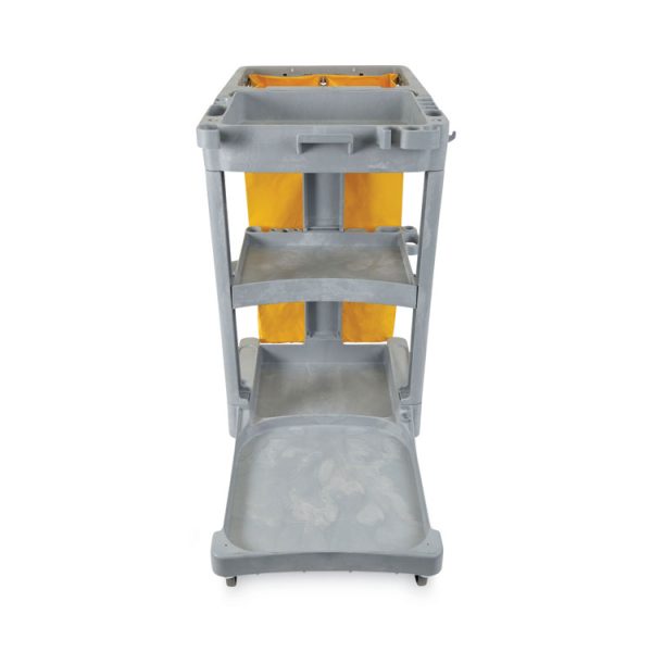 Janitor's Cart, Plastic, 4 Shelves, 1 Bin, 22" x 44" x 38", Gray - Image 5