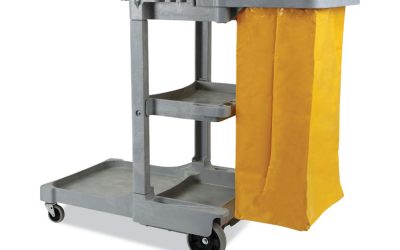 Janitor’s Cart, Plastic, 4 Shelves, 1 Bin, 22″ x 44″ x 38″, Gray