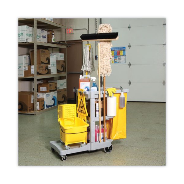 Janitor's Cart, Plastic, 4 Shelves, 1 Bin, 22" x 44" x 38", Gray - Image 7
