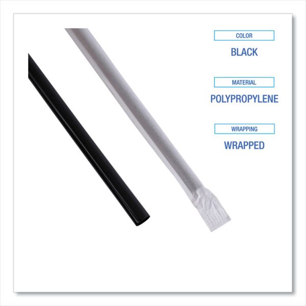 Wrapped Jumbo Straws, 7.75", Polypropylene, Black, 250/pack, 50 Packs/carton - Image 4
