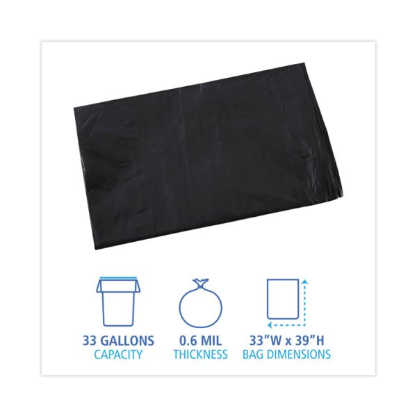Linear Low Density Industrial Can Liners, 33 Gal, 0.6 Mil, 33 X 39, Black, 200/carton - Image 2