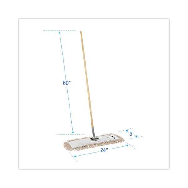 Cotton Dry Mopping Kit, 24 X 5 Natural Cotton Head, 60" Natural Wood Handle - Image 2