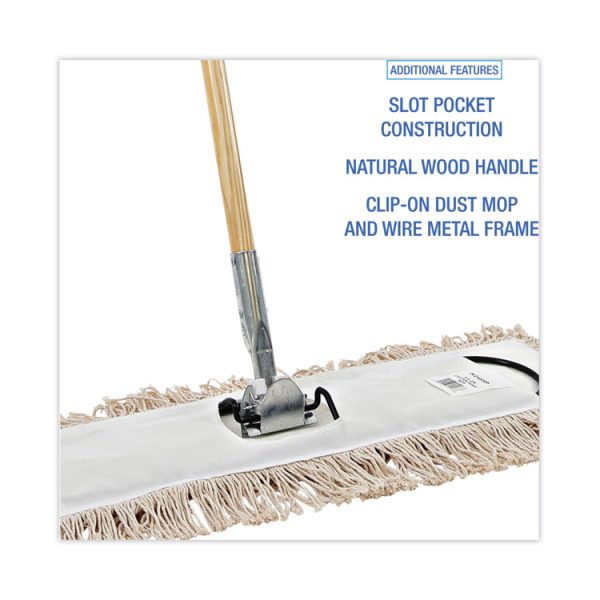 Cotton Dry Mopping Kit, 24 X 5 Natural Cotton Head, 60" Natural Wood Handle - Image 3