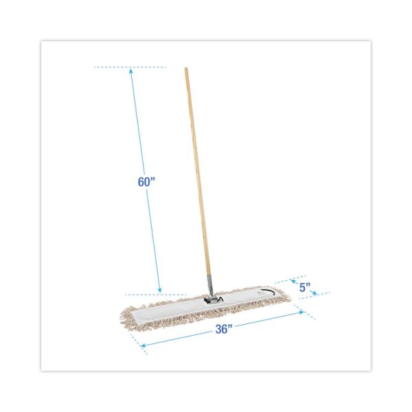 Cotton Dry Mopping Kit, 36 X 5 Natural Cotton Head, 60" Natural Wood Handle - Image 2