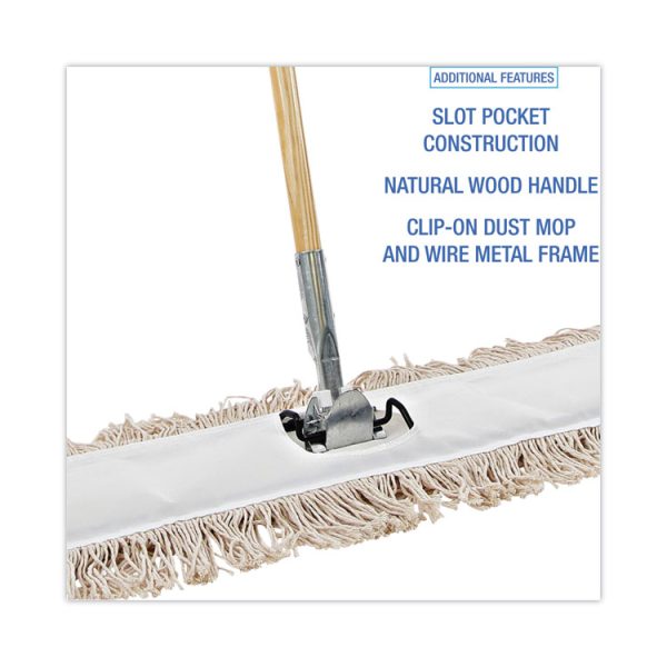 Cotton Dry Mopping Kit, 36 X 5 Natural Cotton Head, 60" Natural Wood Handle - Image 3