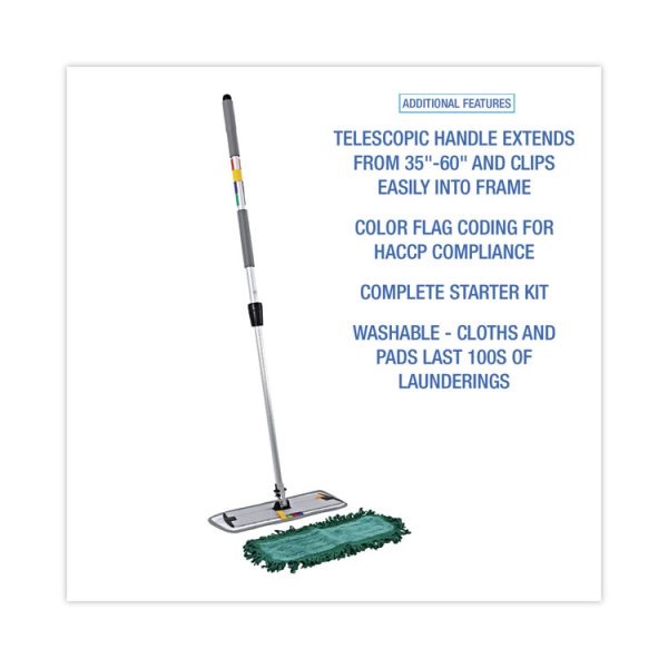 Microfiber Cleaning Kit, 18" Wide Blue/green Microfiber Head, 35" To 60" Gray Aluminum Handle - Image 3