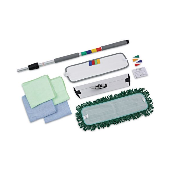 Microfiber Cleaning Kit, 18" Wide Blue/green Microfiber Head, 35" To 60" Gray Aluminum Handle - Image 6