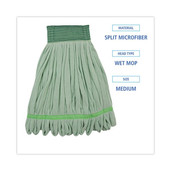 Microfiber Looped-End Wet Mop Heads, Medium, Green, 12/carton - Image 2