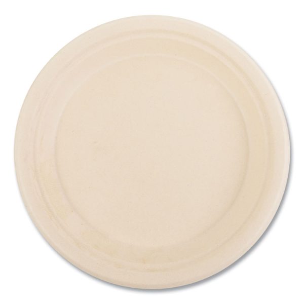 Bagasse PFAS-Free Dinnerware, Plate, 9" dia, Tan, 500/Carton