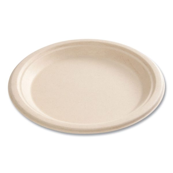 Bagasse PFAS-Free Dinnerware, Plate, 9" dia, Tan, 500/Carton - Image 6