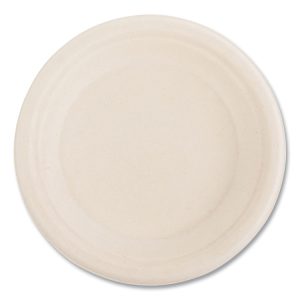 Bagasse PFAS-Free Dinnerware, Plate, 6" dia, Tan, 1,000/Carton