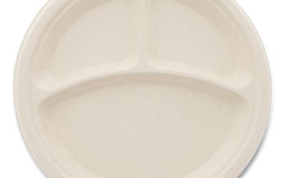 Bagasse PFAS-Free Dinnerware, Plate, 10″ dia, 3-Compartment, Tan, 500/Carton